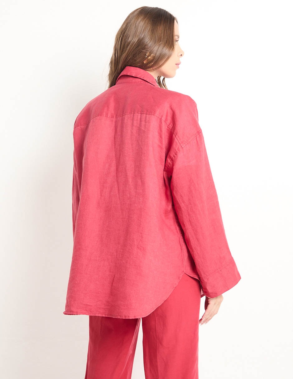 Camisa de lino manga larga para mujer