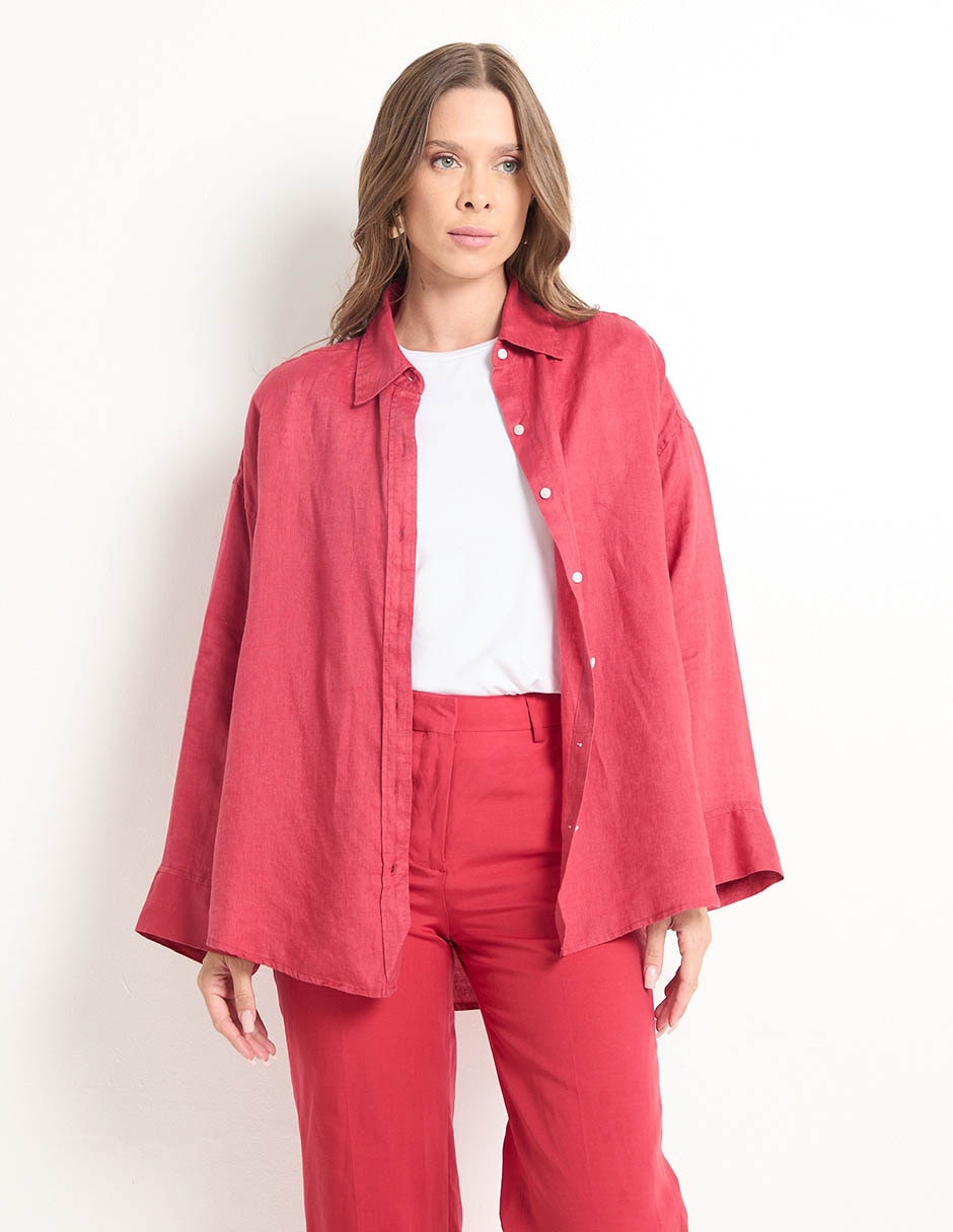 Camisa de lino manga larga para mujer