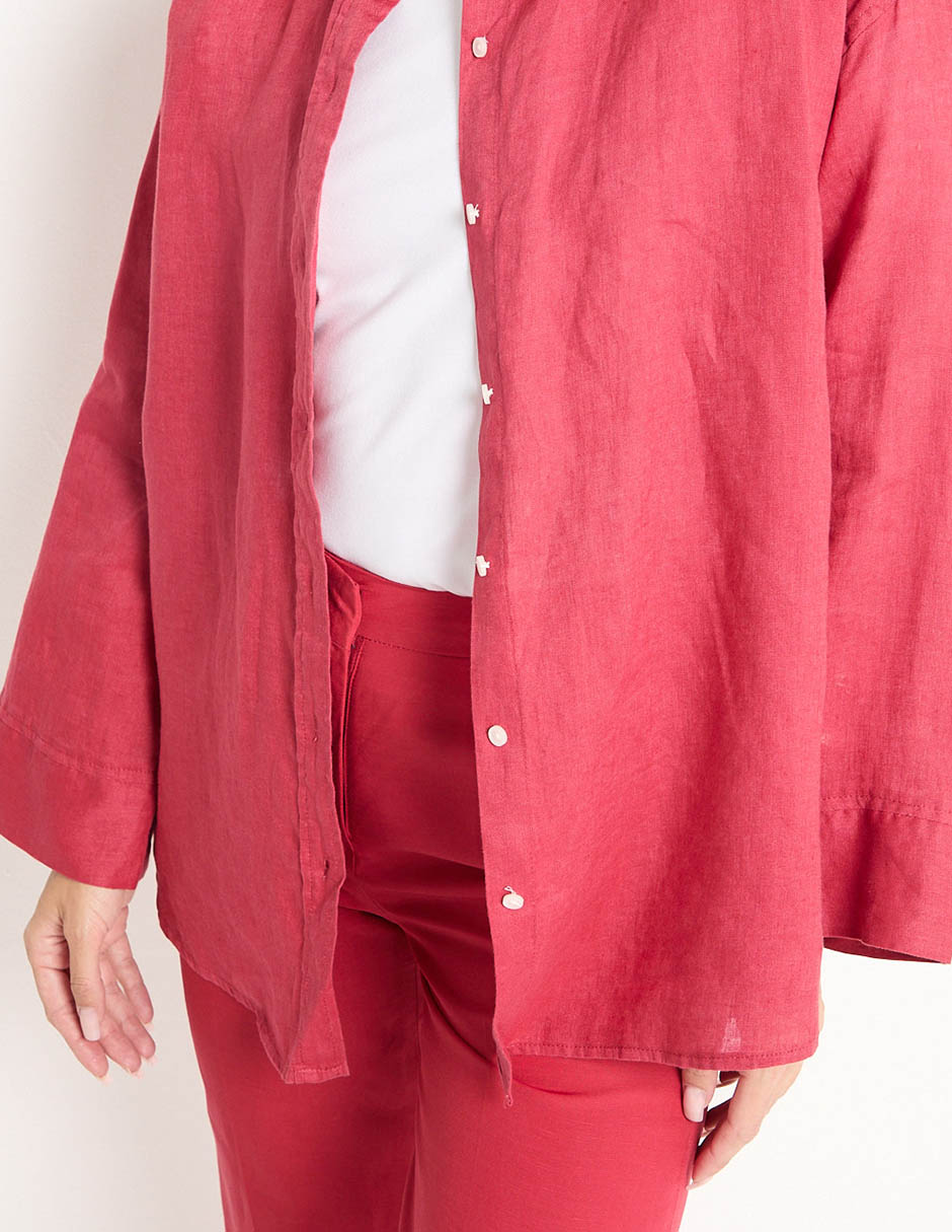 Camisa de lino manga larga para mujer