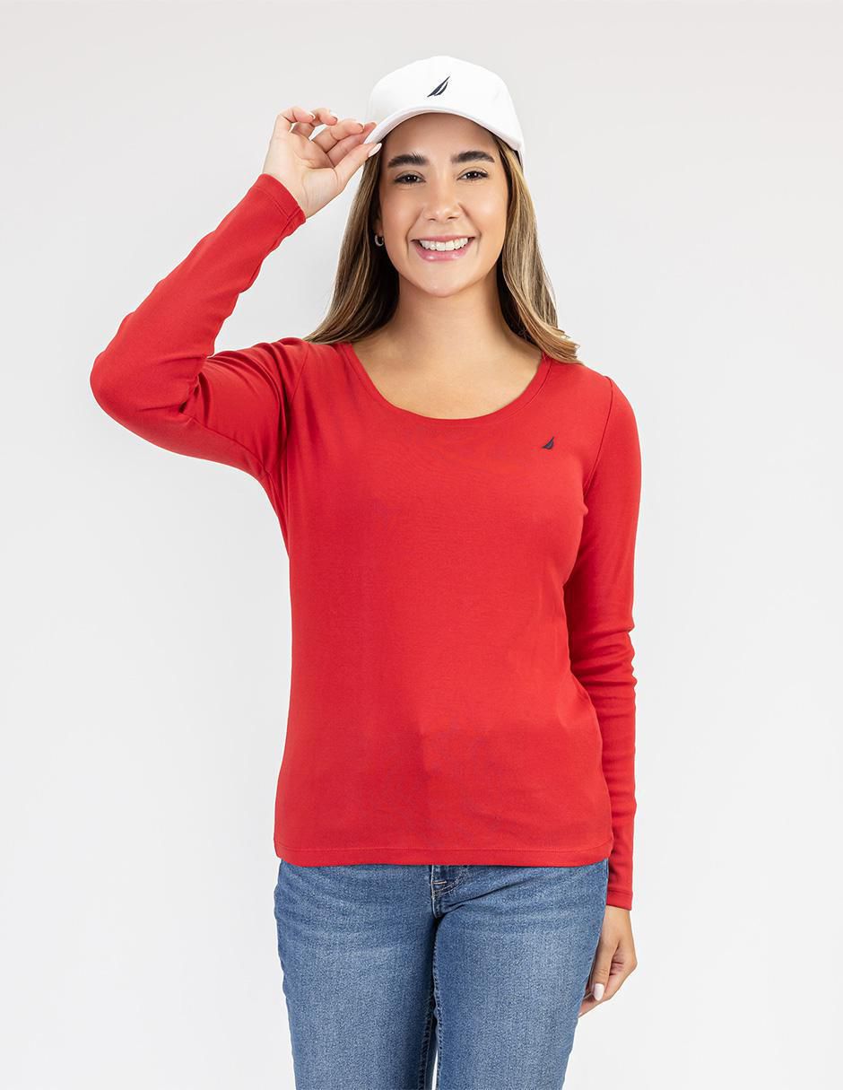 Playera manga larga cuello redondo mujer 1