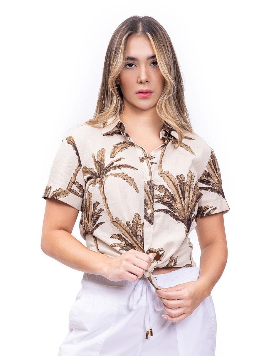 Camisa de lino manga corta para mujer 1
