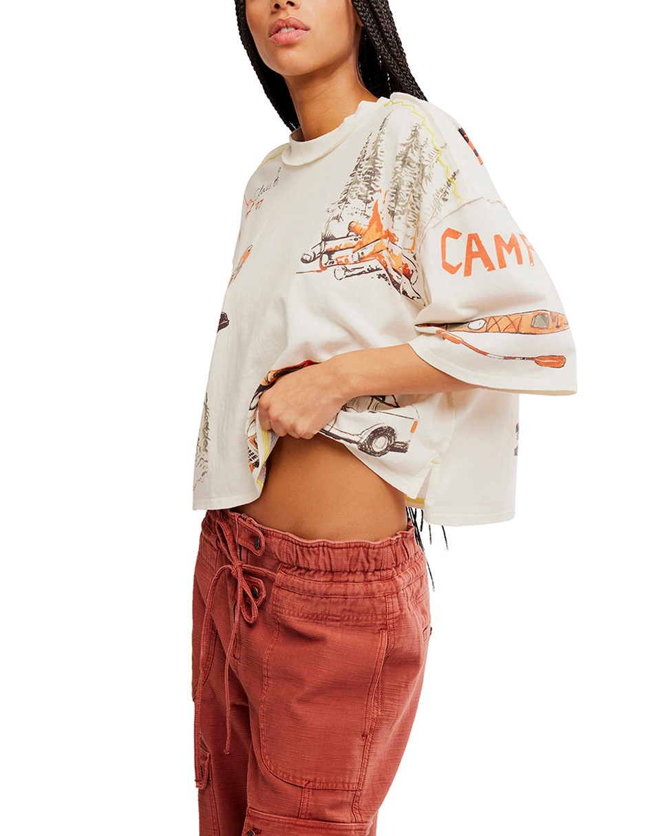 Playera manga al codo Free People cuello redondo para mujer