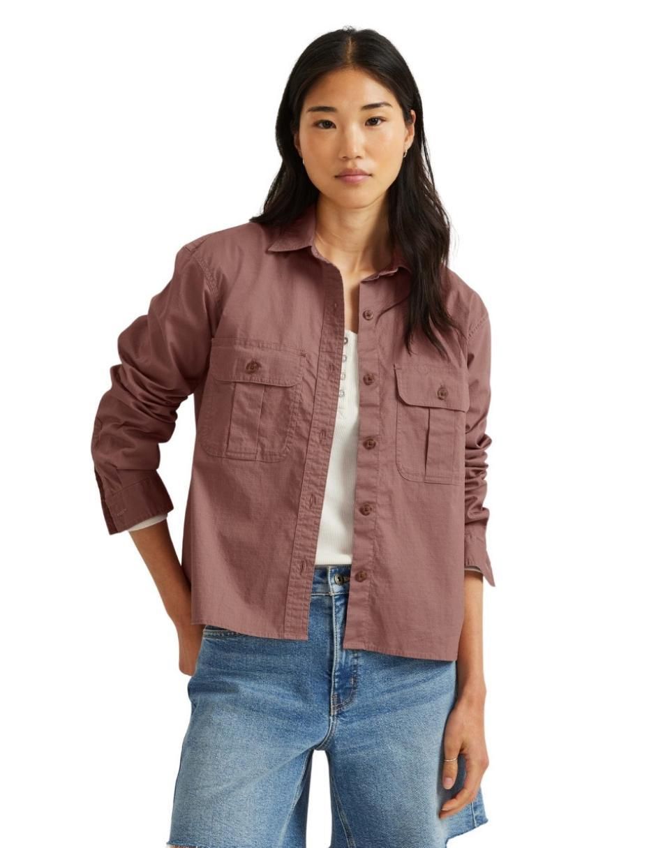 Sobrecamisa de algodón manga larga para mujer