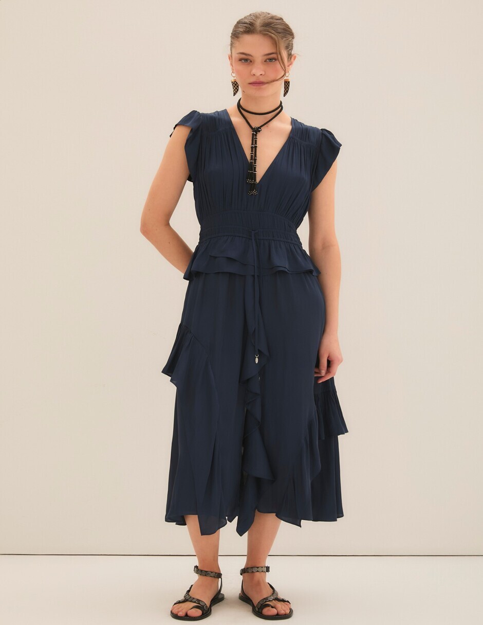 Vestido midi de fiesta escote v