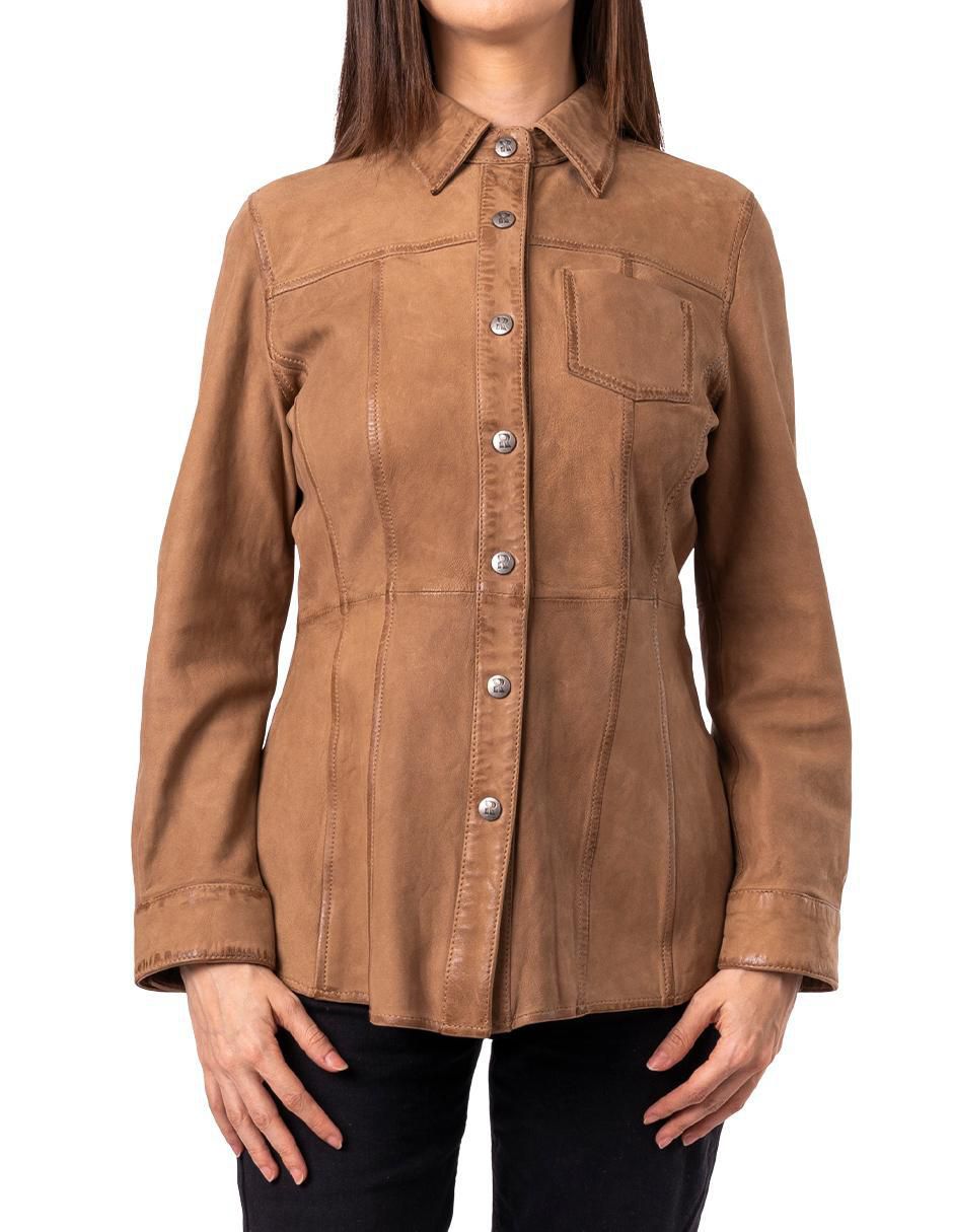 Camisa Rafinatto de piel manga larga para mujer
