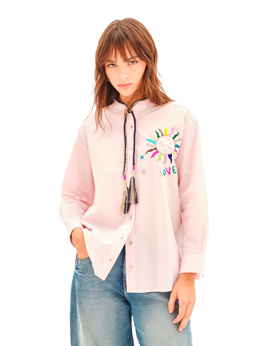 Camisa de algodón manga larga para mujer Camisa de algodón manga larga para mujer