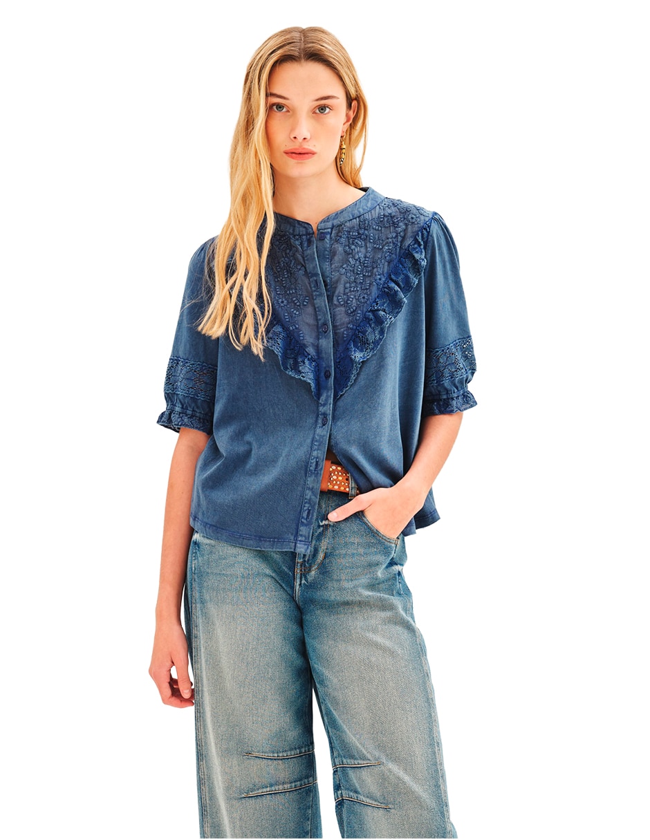 Blusa manga al codo para mujer