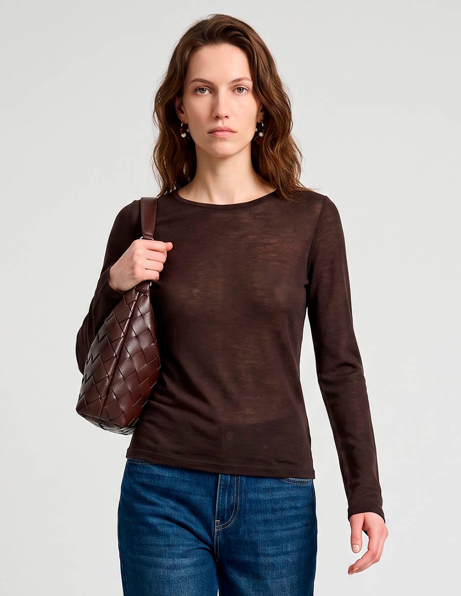 Playera manga larga kur.kuma cuello redondo para mujer
