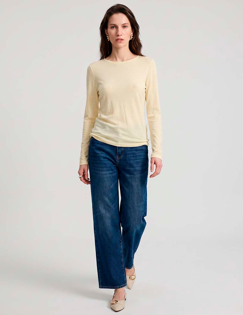 Playera manga larga cuello redondo para mujer Playera manga larga cuello redondo para mujer
