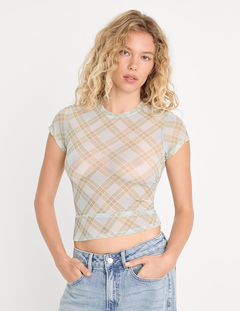 Playera manga corta cuello redondo para mujer