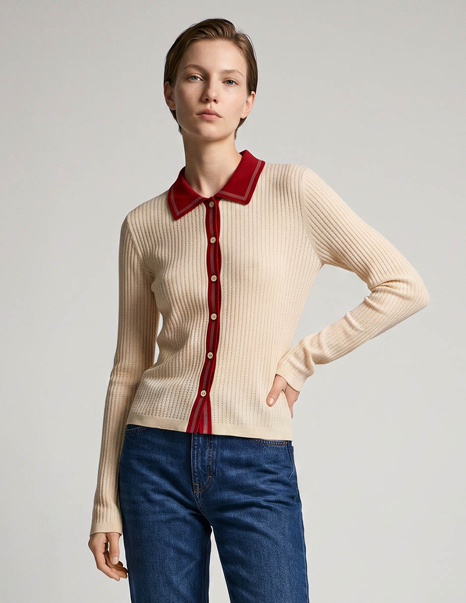 Suéter cárdigan scotch & soda cuello polo para mujer