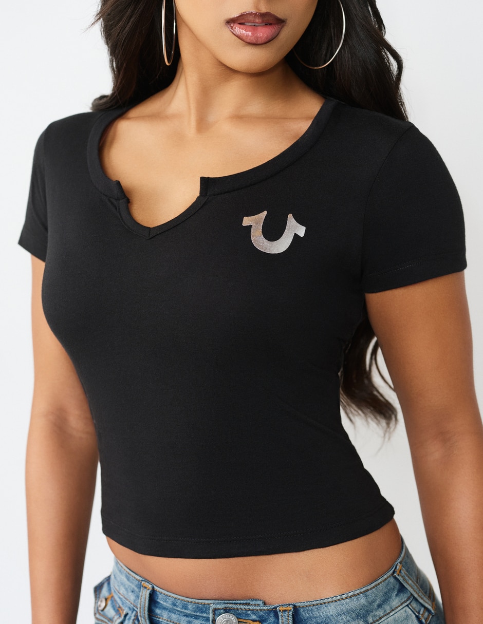 Playera manga corta cuello V para mujer 2