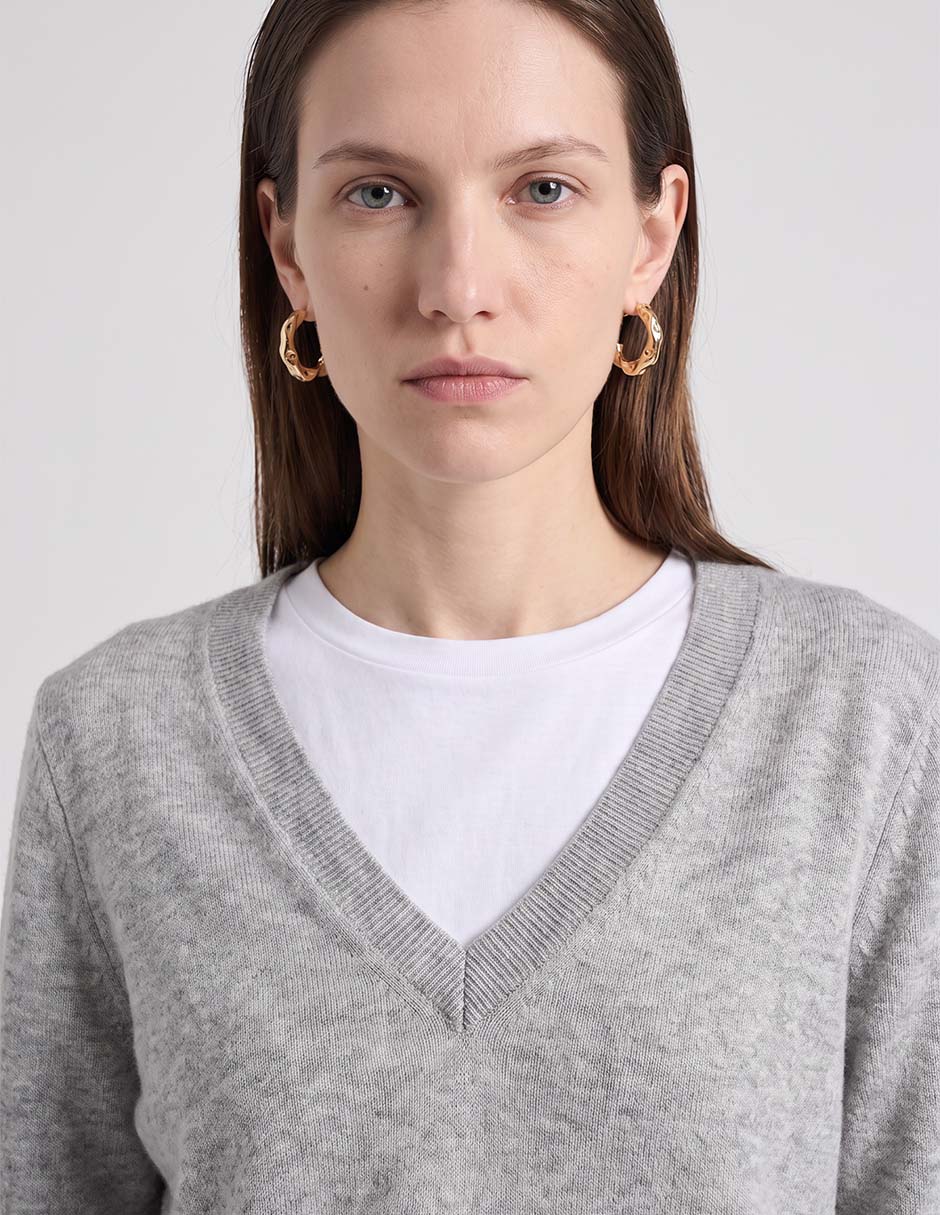 Suéter 100% cashmere cuello v para mujer 2