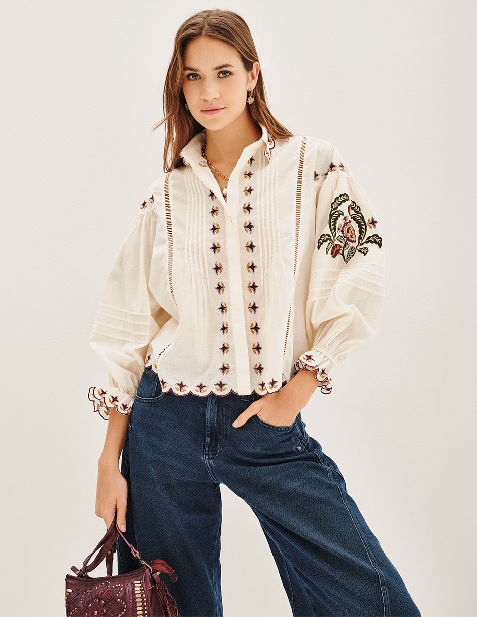 Blusa Rapsodia manga larga para mujer
