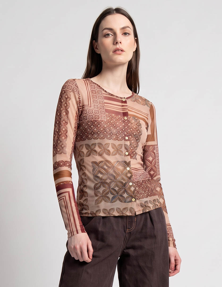 Playera manga larga cuello redondo para mujer Playera manga larga cuello redondo para mujer