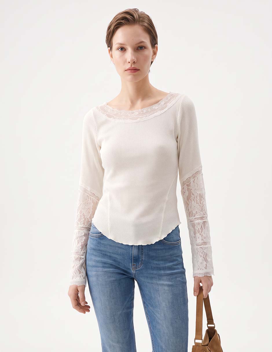 Playera manga larga cuello redondo para mujer Playera manga larga cuello redondo para mujer
