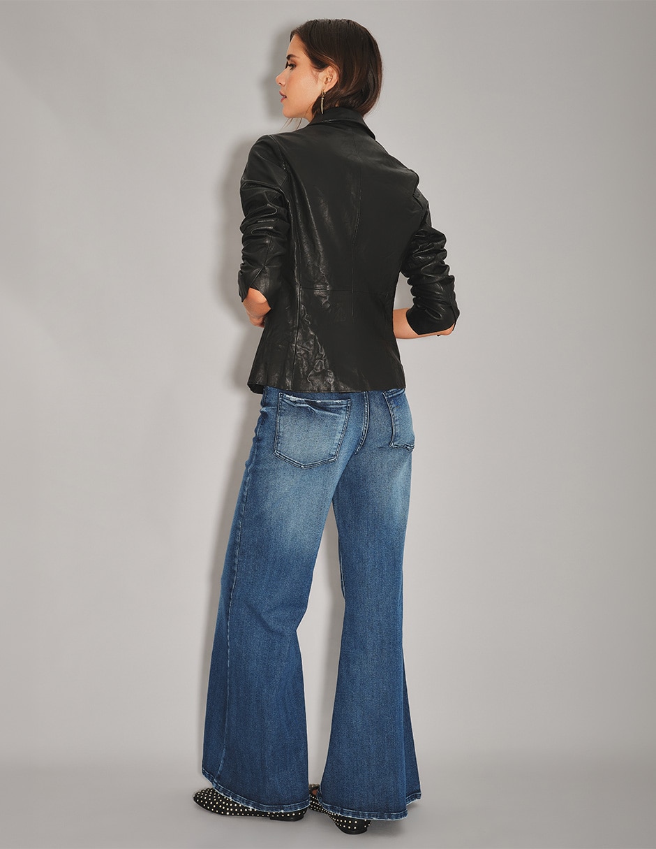 jeans coulotte flare cintura alta para mujer 2