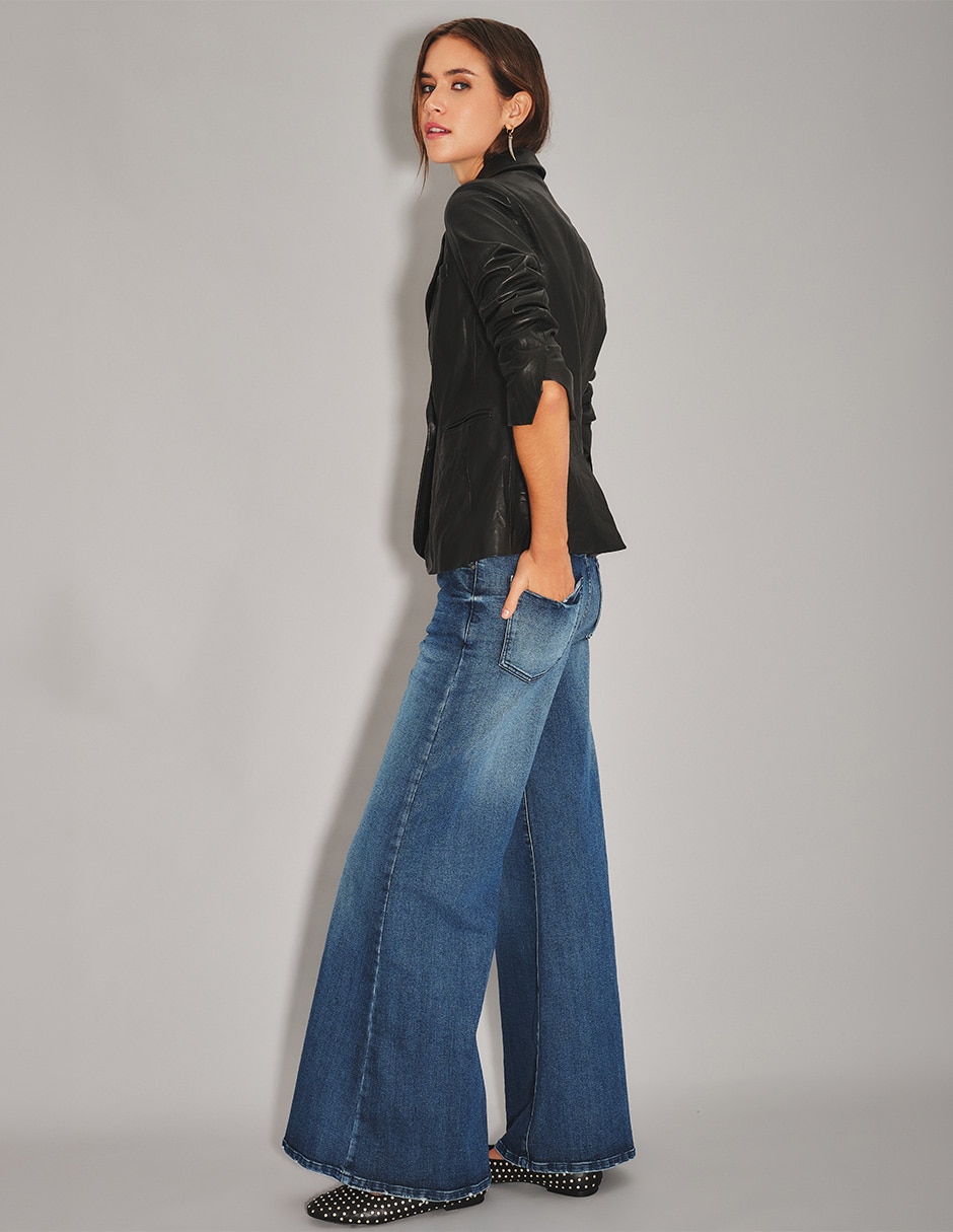 jeans coulotte flare cintura alta para mujer 3