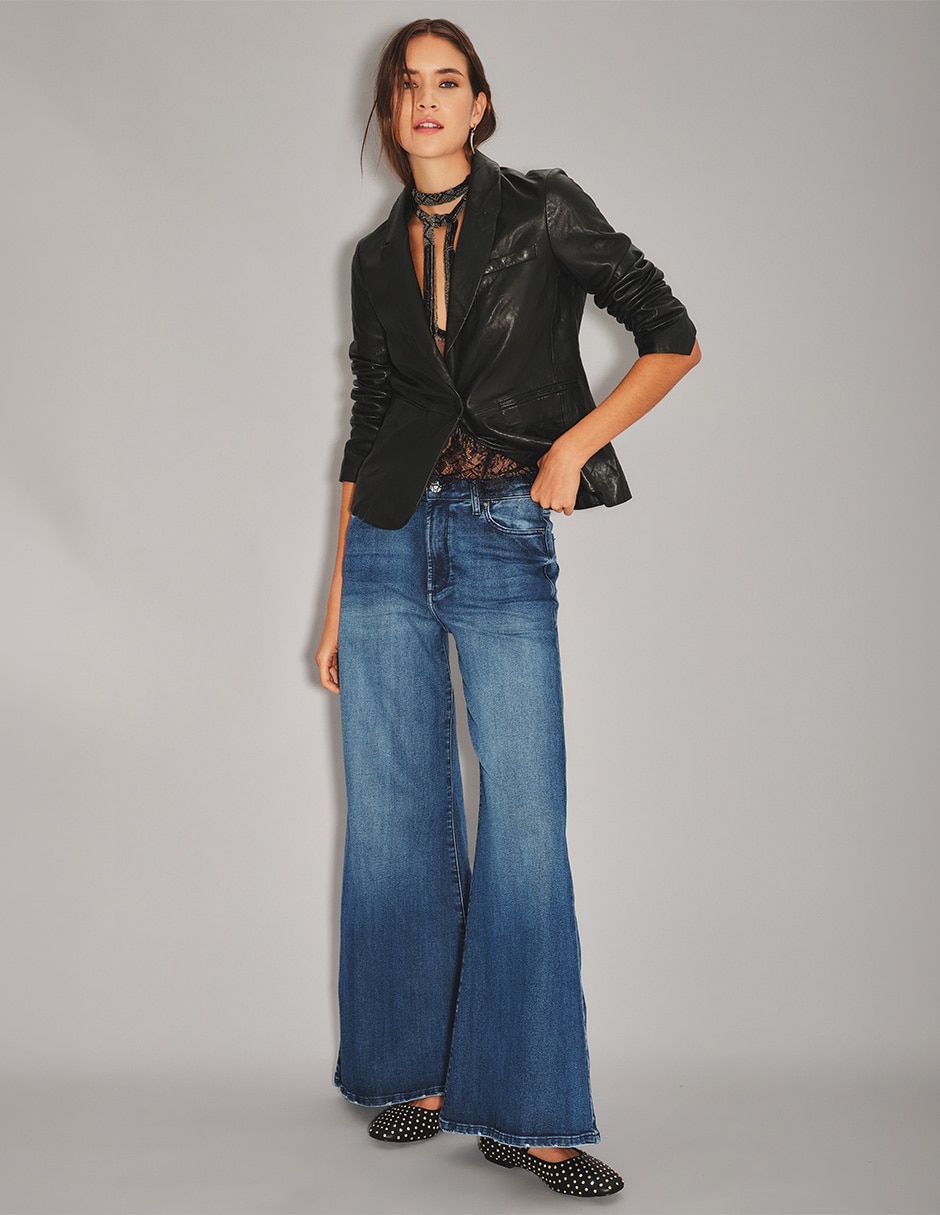 jeans coulotte flare cintura alta para mujer 4