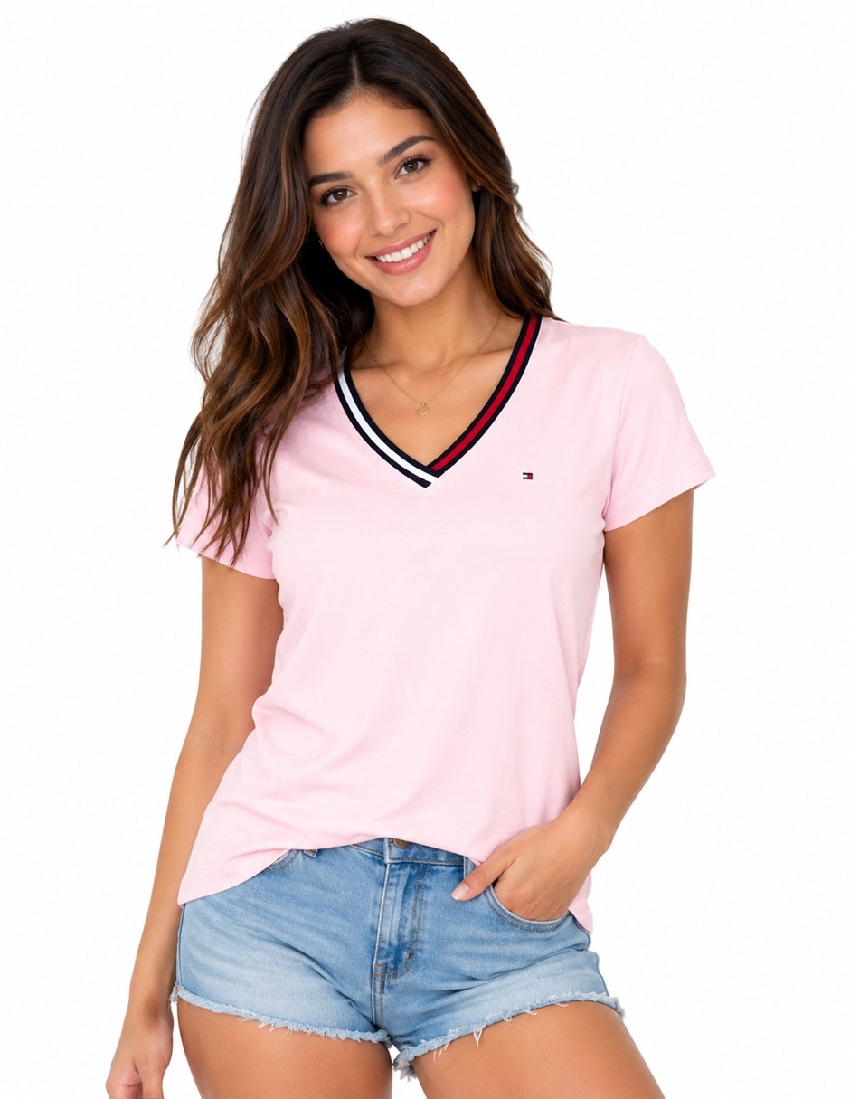 Playera manga corta cuello v para mujer