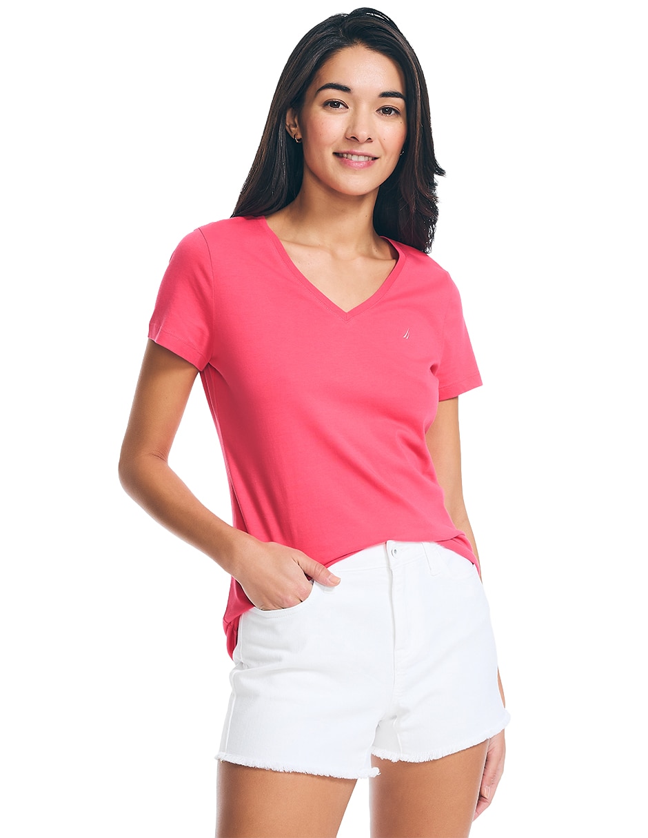 Playera manga corta cuello v para mujer