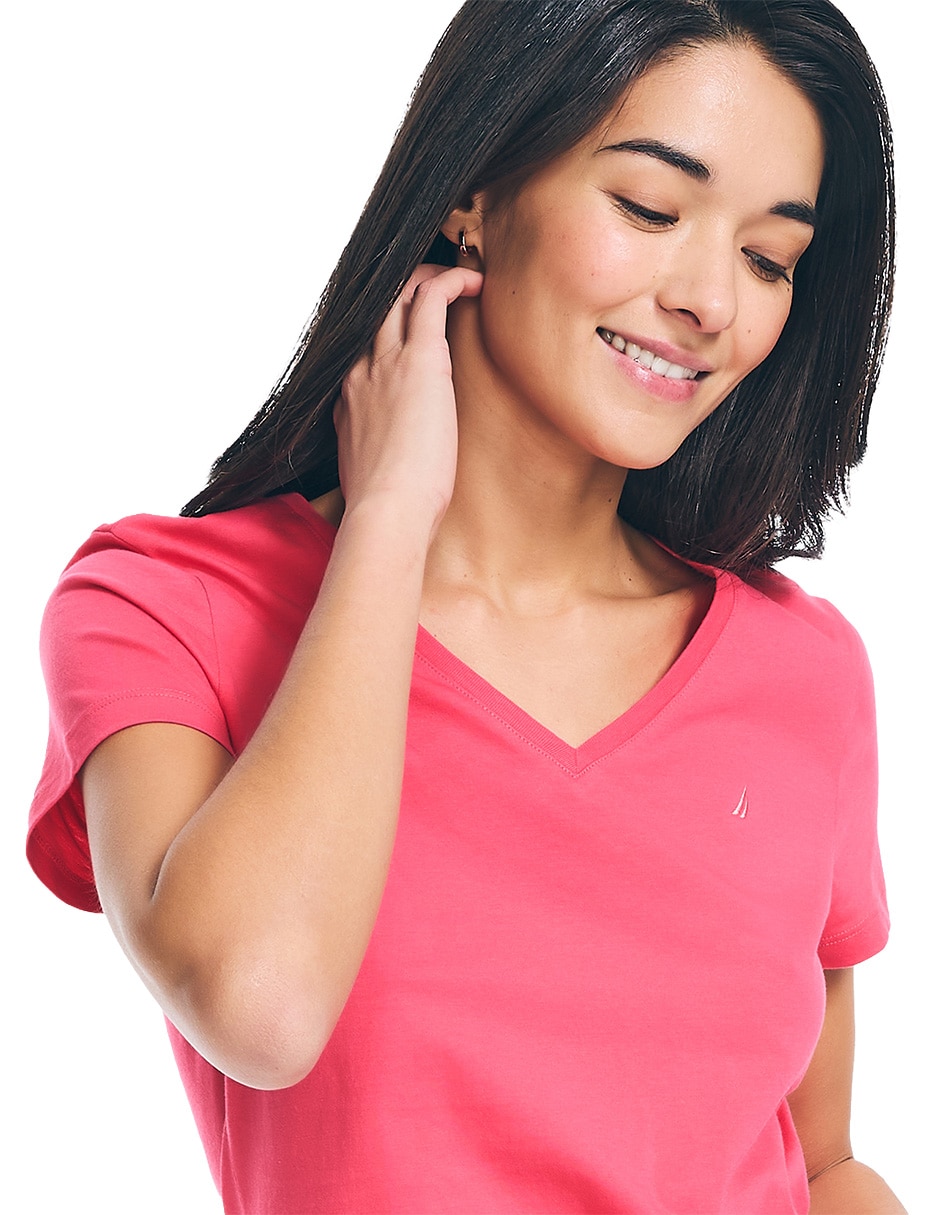 Playera manga corta cuello v para mujer
