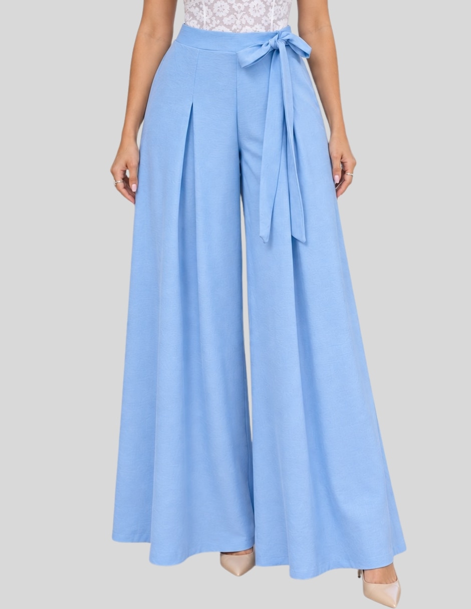 Pantalón Pantalón Palazzo para Mujer Tiro Alto con Lazo Pierna Ancha Elegante y Casual Amplio para mujer