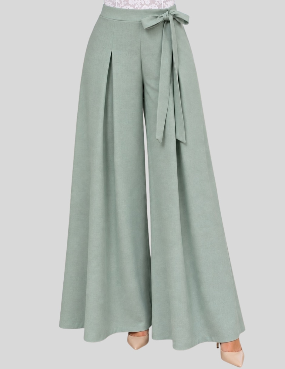 Pantalón Pantalón Palazzo para Mujer Tiro Alto con Lazo Pierna Ancha Elegante y Casual Amplio para mujer 1
