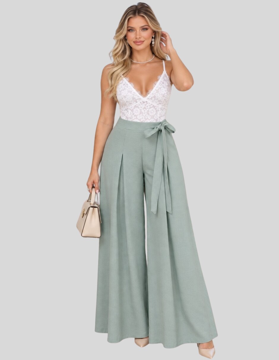 Pantalón Pantalón Palazzo para Mujer Tiro Alto con Lazo Pierna Ancha Elegante y Casual Amplio para mujer 2