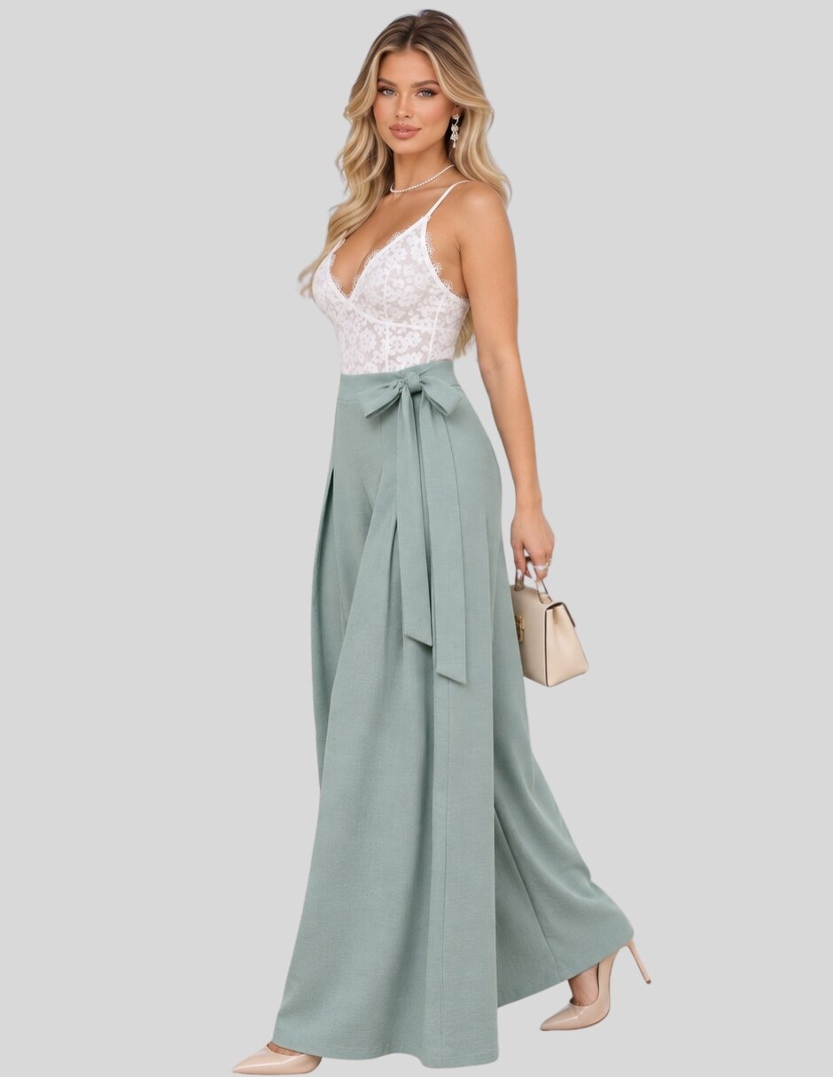 Pantalón Pantalón Palazzo para Mujer Tiro Alto con Lazo Pierna Ancha Elegante y Casual Amplio para mujer 3