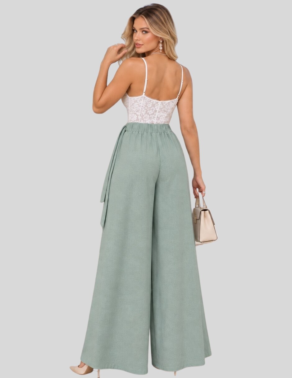 Pantalón Pantalón Palazzo para Mujer Tiro Alto con Lazo Pierna Ancha Elegante y Casual Amplio para mujer 4