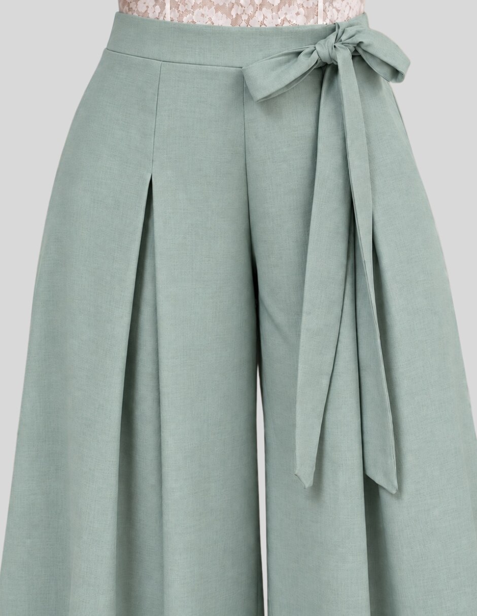 Pantalón Pantalón Palazzo para Mujer Tiro Alto con Lazo Pierna Ancha Elegante y Casual Amplio para mujer 5