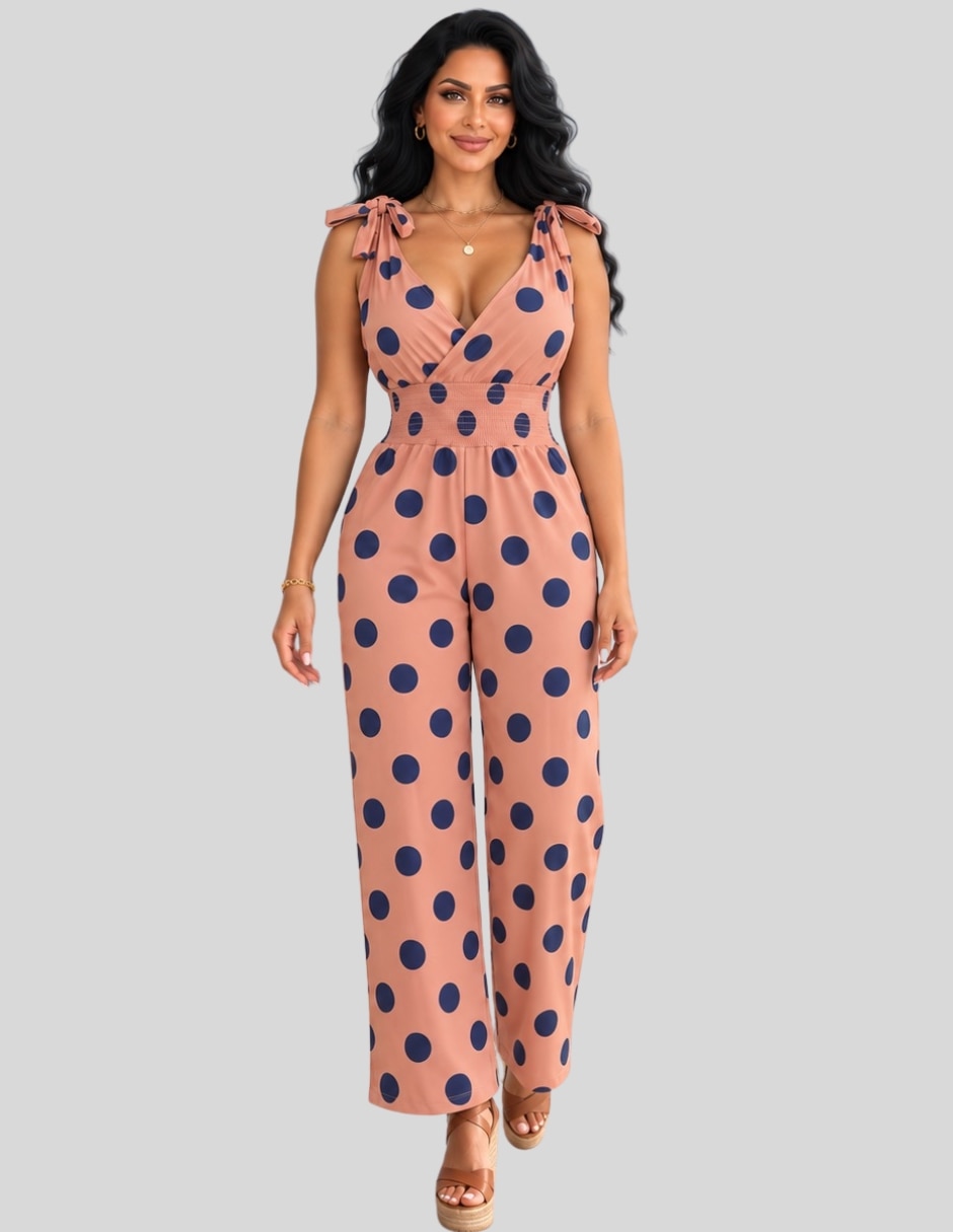 Jumpsuit Jumpsuit Elegante de Lunares para Mujer Enterizo Chic de Pierna Ancha Estilo Casual y Sofisticado de Poliéster Formal estampado Lunares para mujer 4