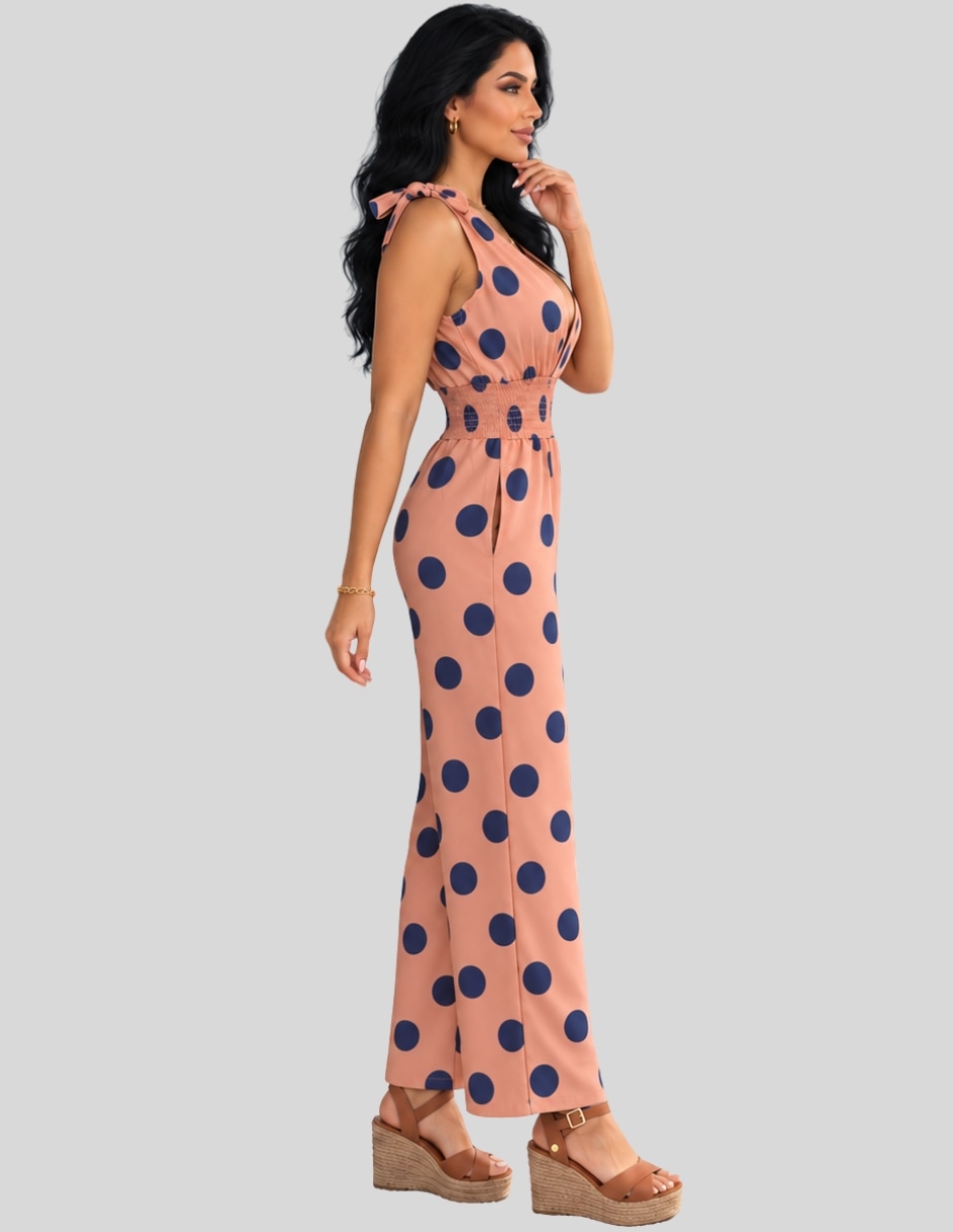 Jumpsuit Jumpsuit Elegante de Lunares para Mujer Enterizo Chic de Pierna Ancha Estilo Casual y Sofisticado de Poliéster Formal estampado Lunares para mujer 5