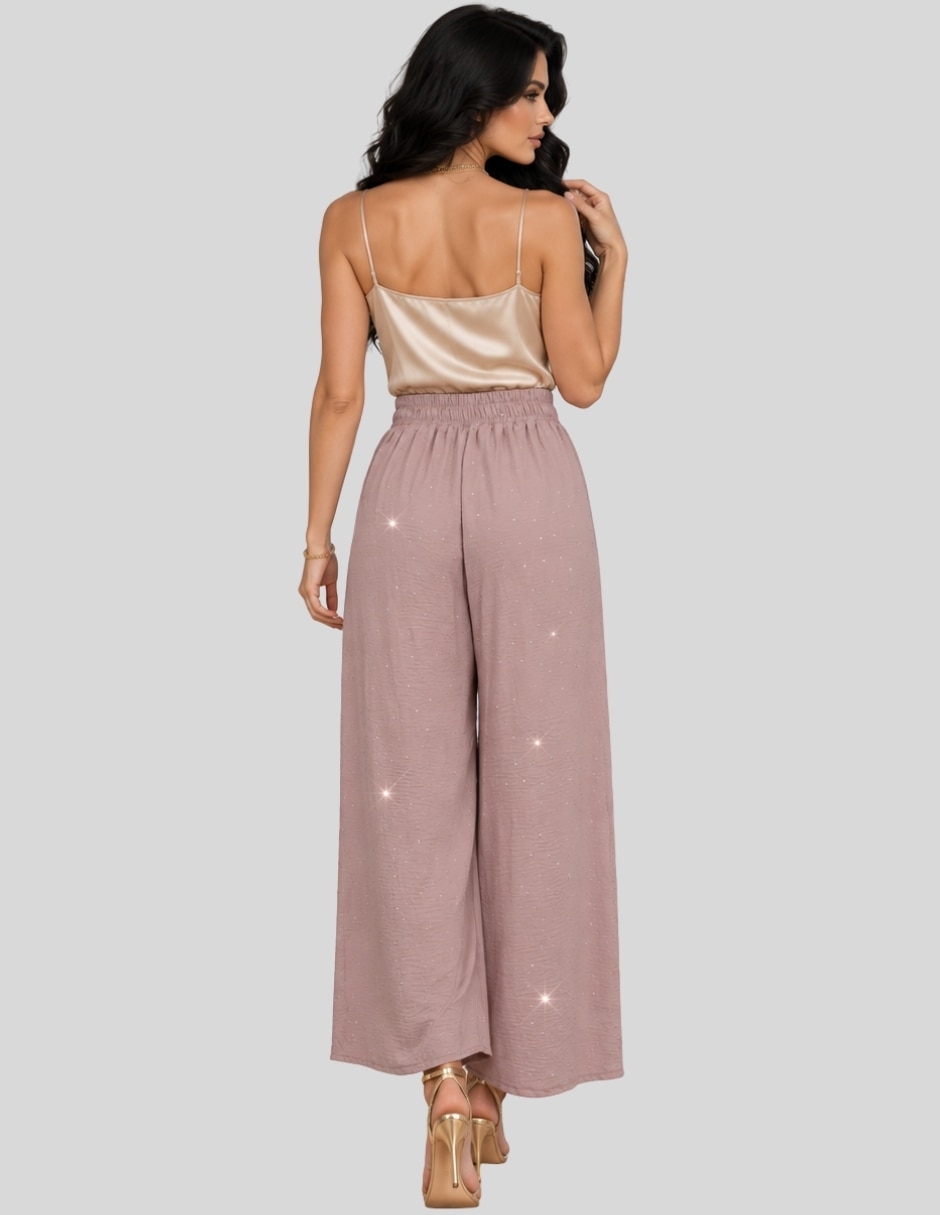 Pantalón Pantalón de Pierna Ancha con Brillos Tiro Alto y Lazo Elegante y Sofisticado para Mujer Acampanado para mujer 5