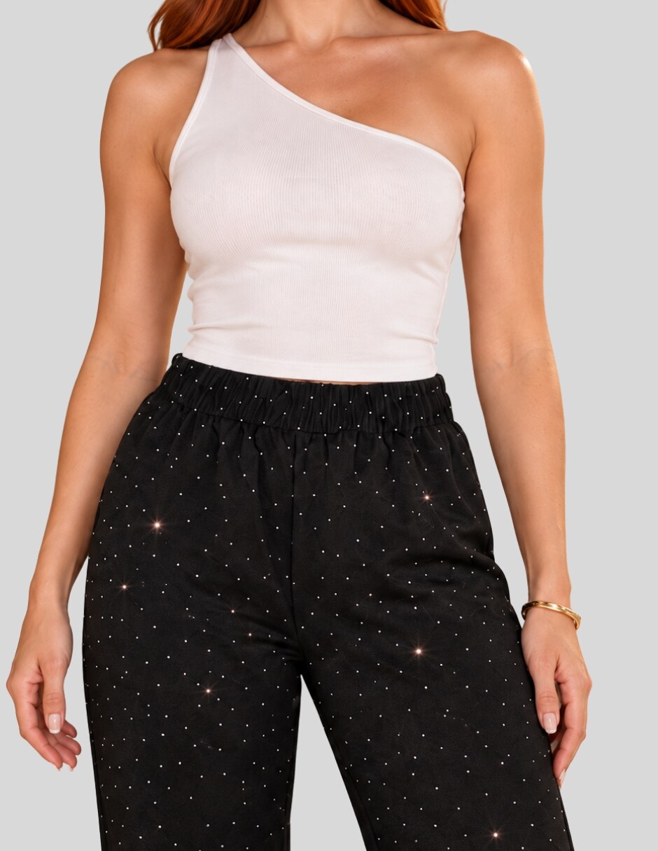 Pantalón Pantalón Wide Leg Verde Salvia con Destellos Brillantes y Cintura Elástica Recto para mujer 5