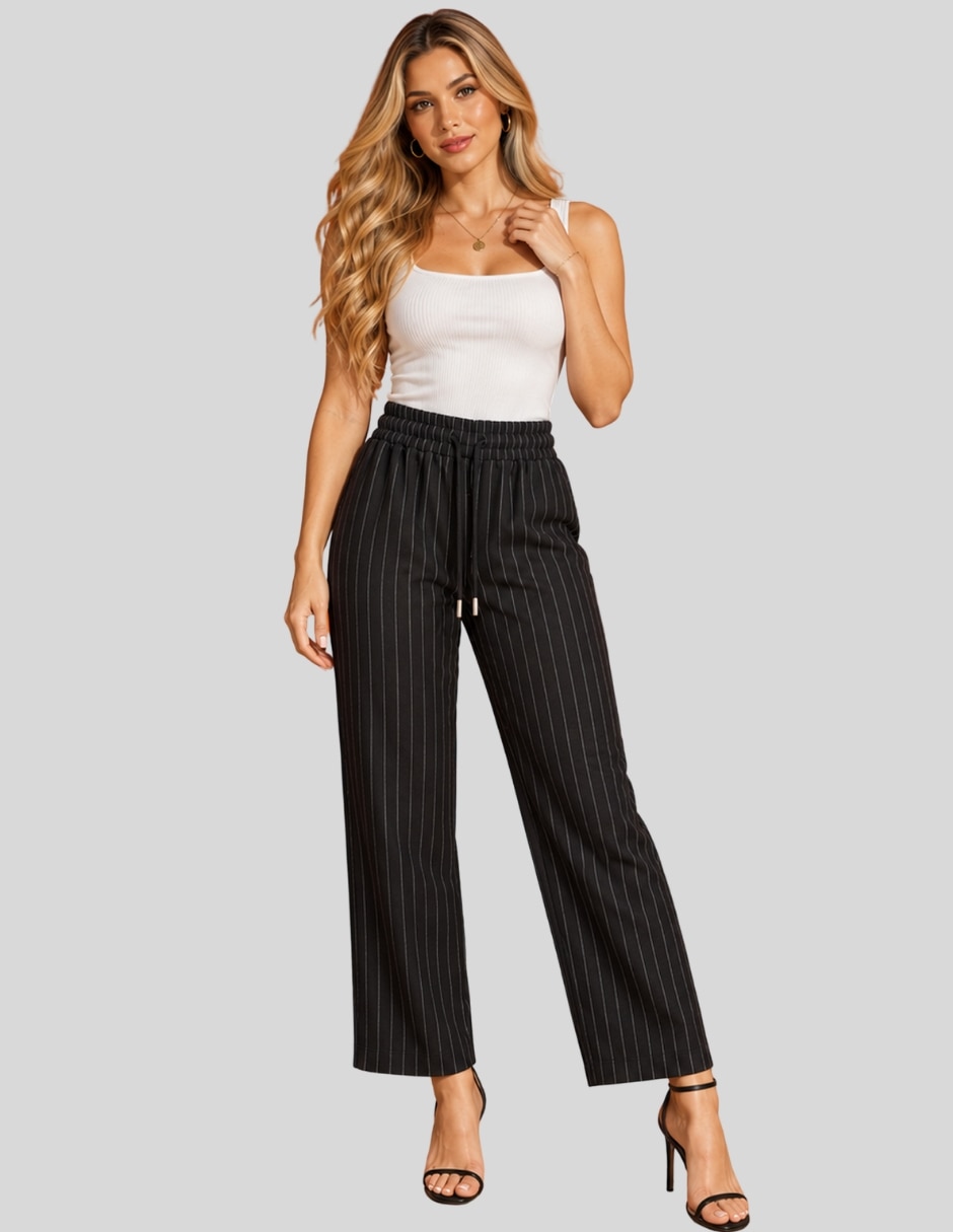 Pantalón Pantalón Mujer Pierna Ancha con Rayas | Cintura Alta Elástica | Palazzo Casual Cómodo Recto para mujer 1