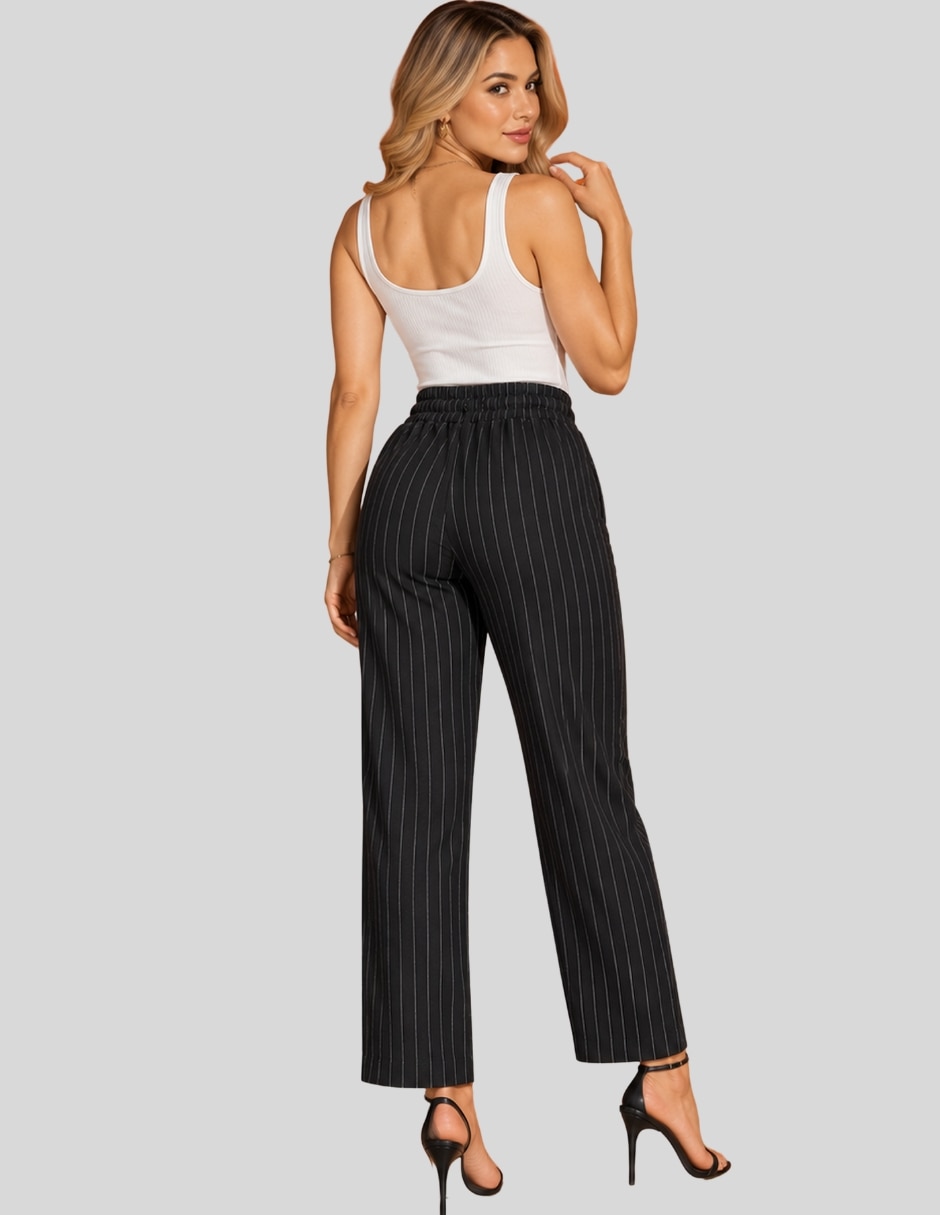 Pantalón Pantalón Mujer Pierna Ancha con Rayas | Cintura Alta Elástica | Palazzo Casual Cómodo Recto para mujer 3