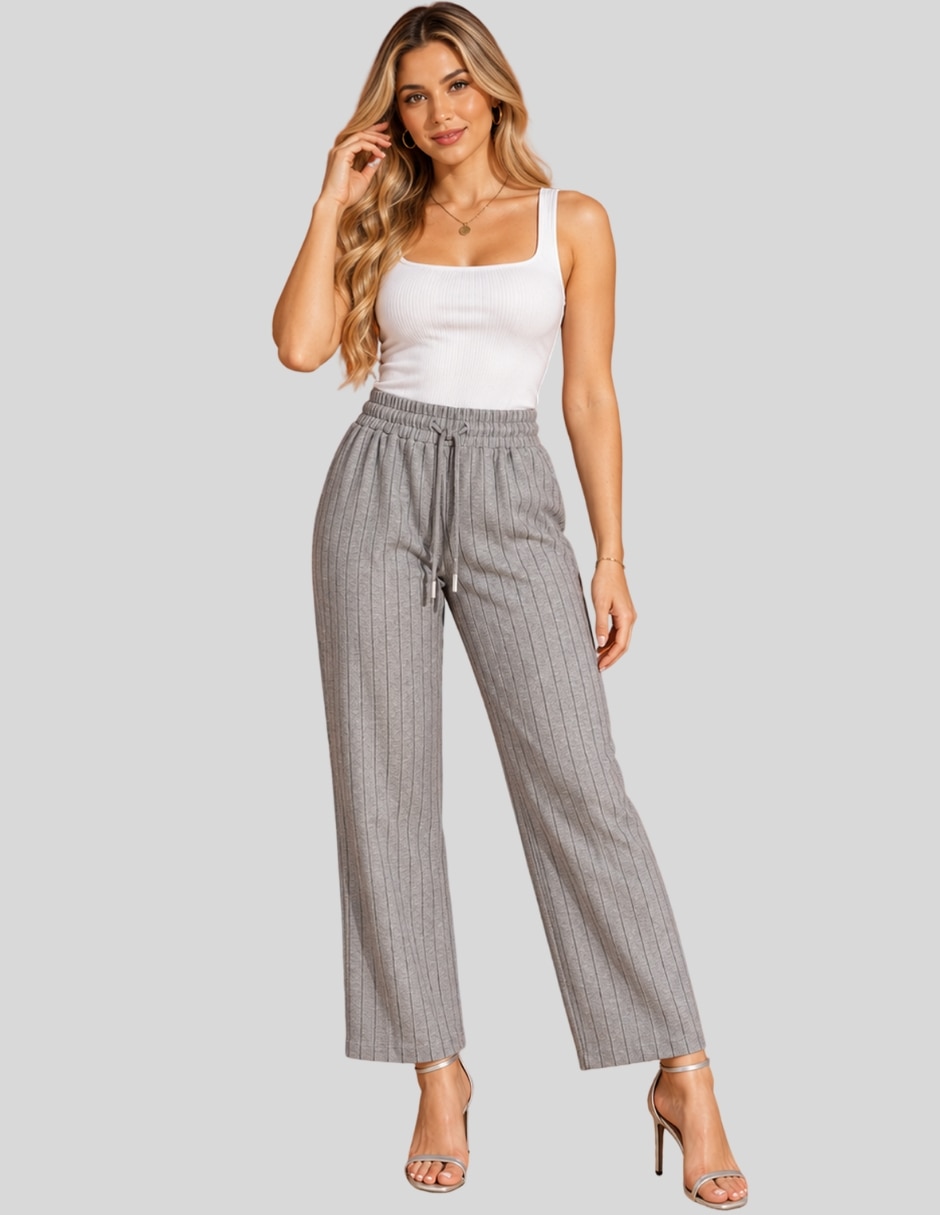 Pantalón Pantalón Mujer Pierna Ancha con Rayas | Cintura Alta Elástica | Palazzo Casual Cómodo Recto para mujer Pantalón Pantalón Mujer Pierna Ancha con Rayas | Cintura Alta Elástica | Palazzo Casual Cómodo Recto para mujer