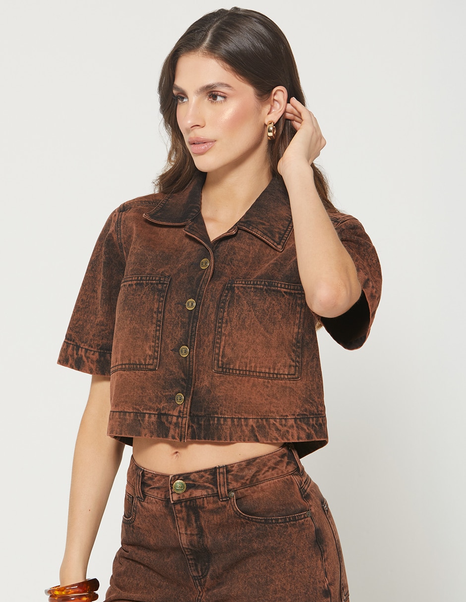 Blusa camisera Sky Color Denim manga Corta para mujer Blusa camisera Sky Color Denim manga Corta para mujer