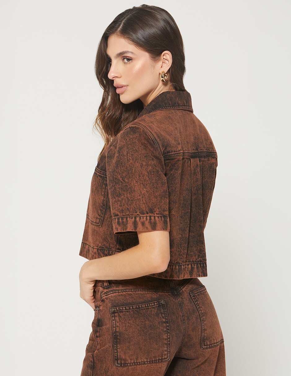 Blusa camisera Sky Color Denim manga Corta para mujer 3