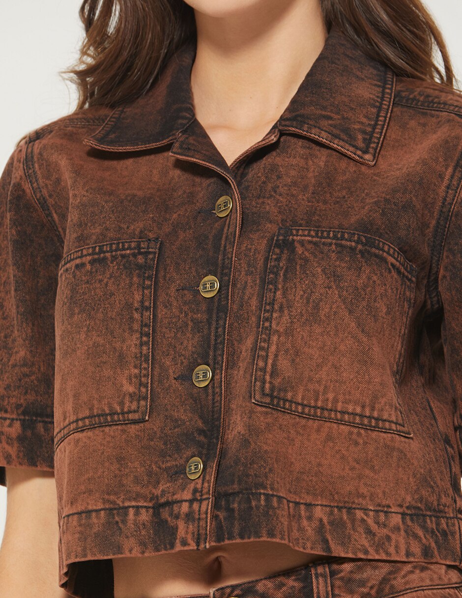 Blusa camisera Sky Color Denim manga Corta para mujer 4