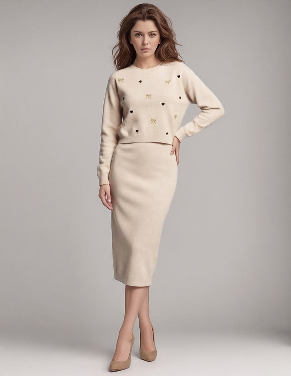 Conjunto business casual tejido de algodón para mujer