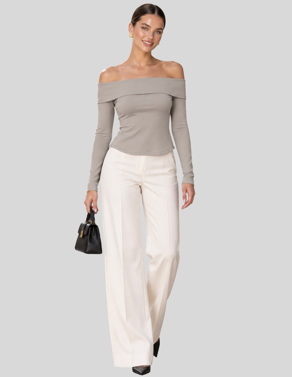 Blusa Blusa Mujer Manga Larga Hombros Descubiertos y Escote Bardot Elegante y Casual Chic manga Larga para mujer 3