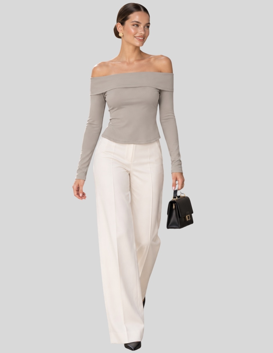 Blusa Blusa Mujer Manga Larga Hombros Descubiertos y Escote Bardot Elegante y Casual Chic manga Larga para mujer 6