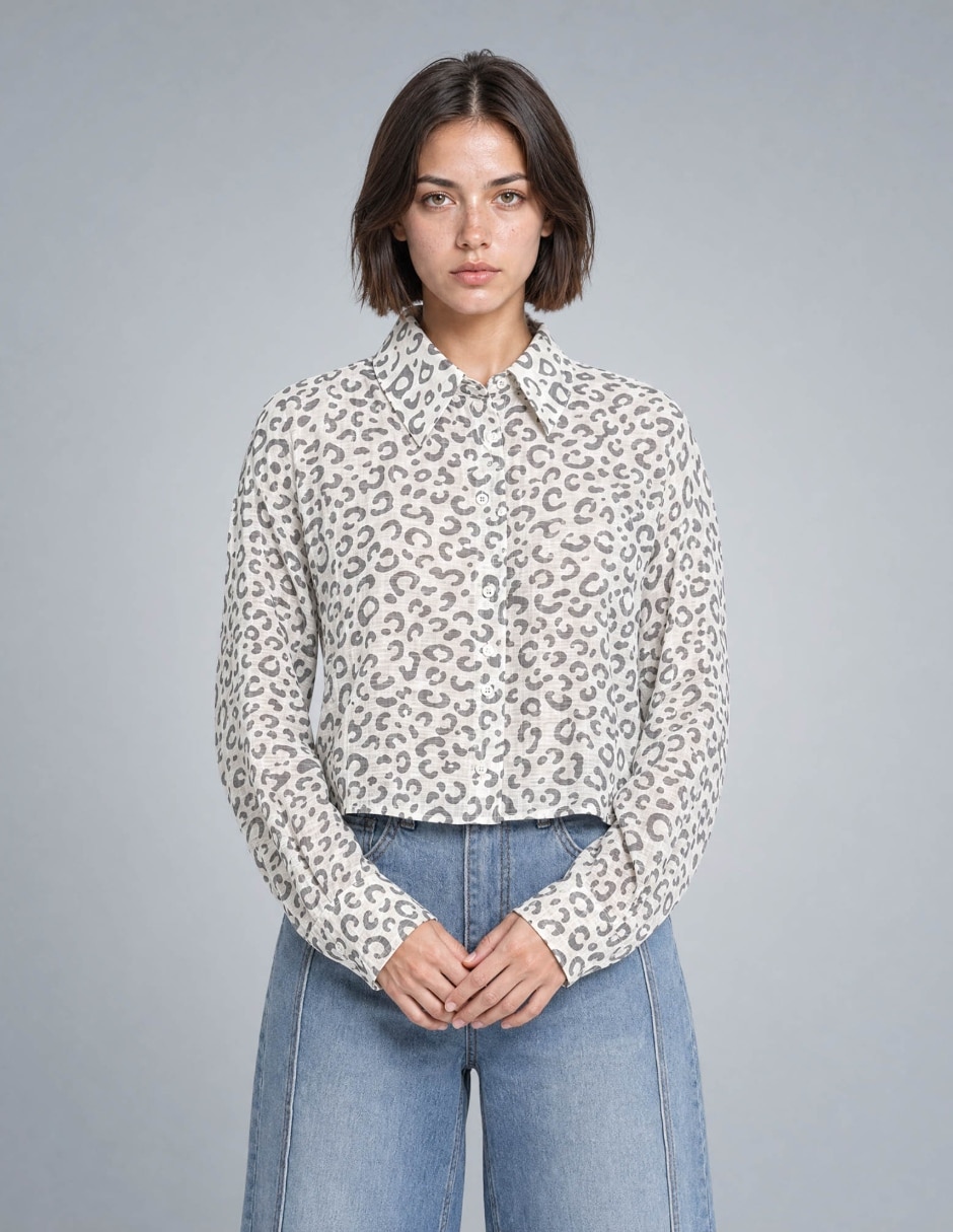 Blusa camisera manga larga para mujer