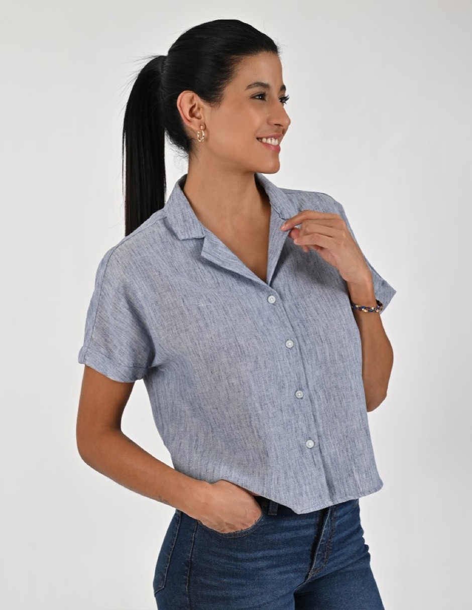 Blusa camisera manga corta para mujer 4