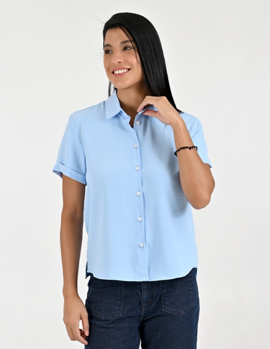 Blusa camisera manga corta para mujer