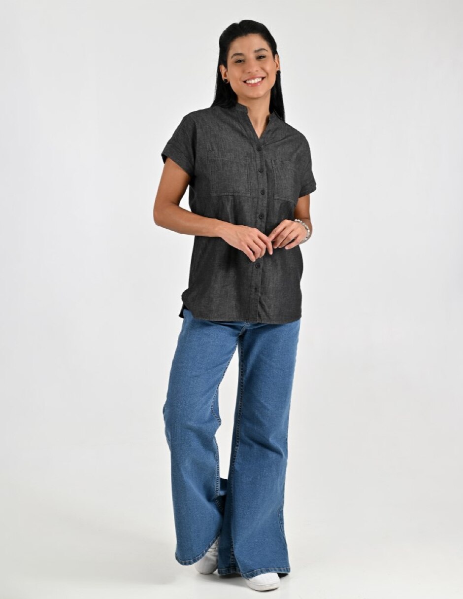 Blusa camisera manga corta para mujer 4