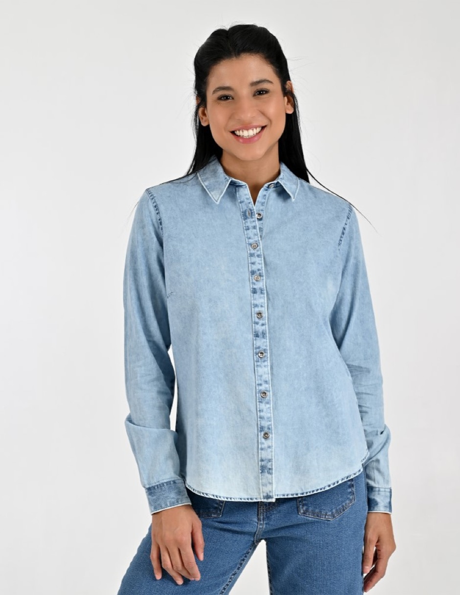 Blusa camisera manga larga para mujer